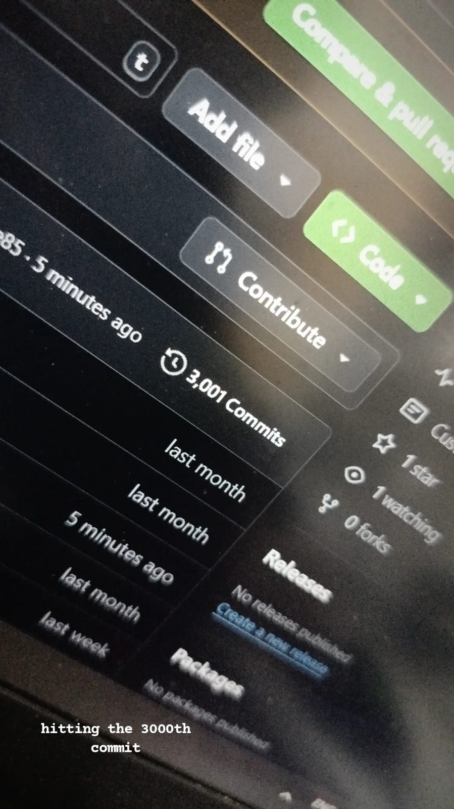 Instagram story on me hitting the 3000th commit