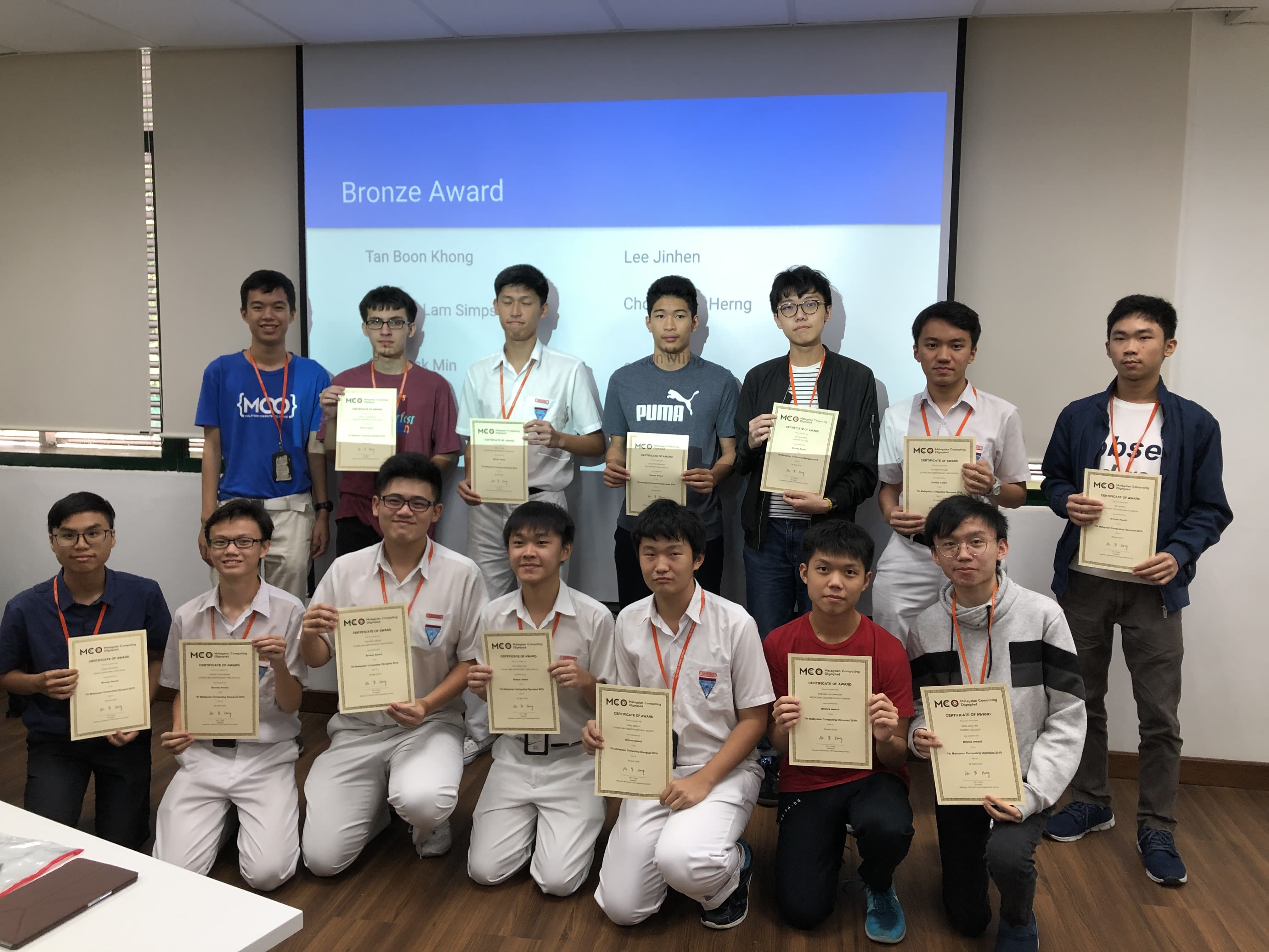 Me winning a bronze award from Malaysian Computing Olympiad (MCO) 2019